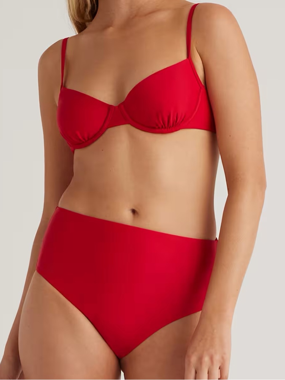 Quince NWT Bikini Set Italian Demi Top High Rise Bottom Cherry Small